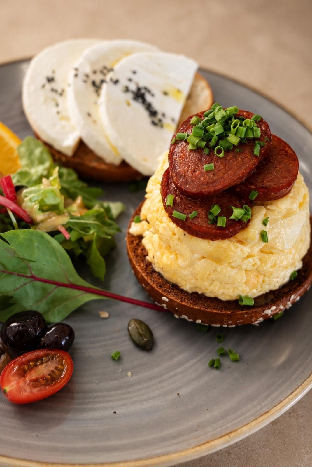 Bagel mit Rührei und Sucuk